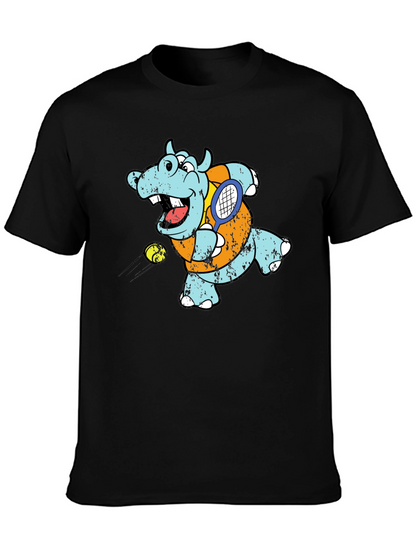 Tennis Hippo Graphic T-Shirt - Cool Animal Tee