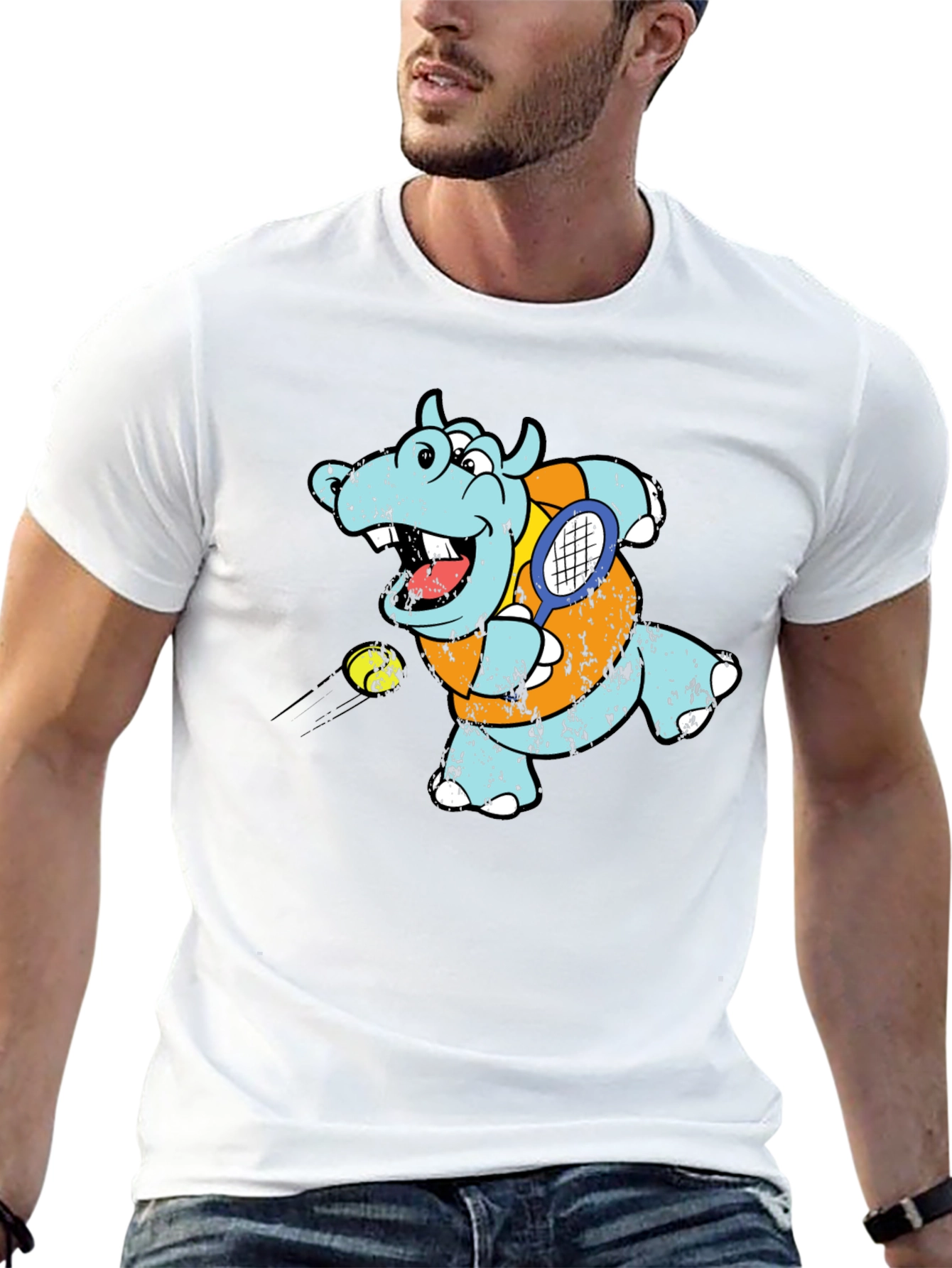 Tennis Hippo Graphic T-Shirt - Cool Animal Tee