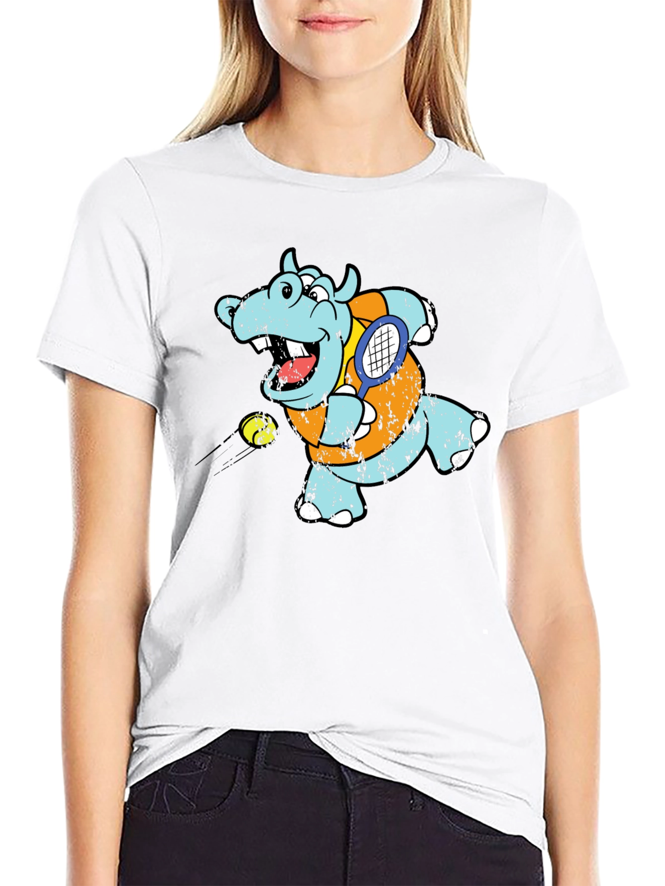 Tennis Hippo Graphic T-Shirt - Cool Animal Tee