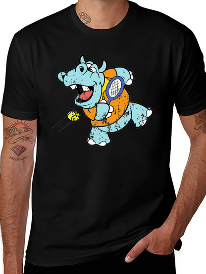 Tennis Hippo Graphic T-Shirt - Cool Animal Tee