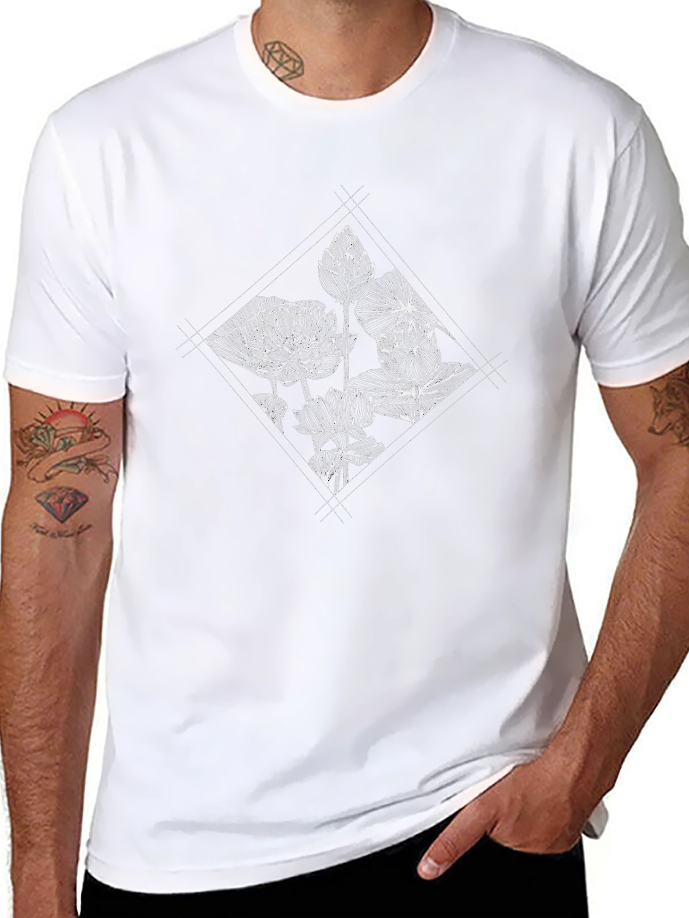 Floral Diamond Graphic Black T-Shirt