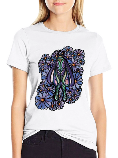 Moth and Floral Graphic Black T-Shirt