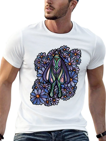Moth and Floral Graphic Black T-Shirt
