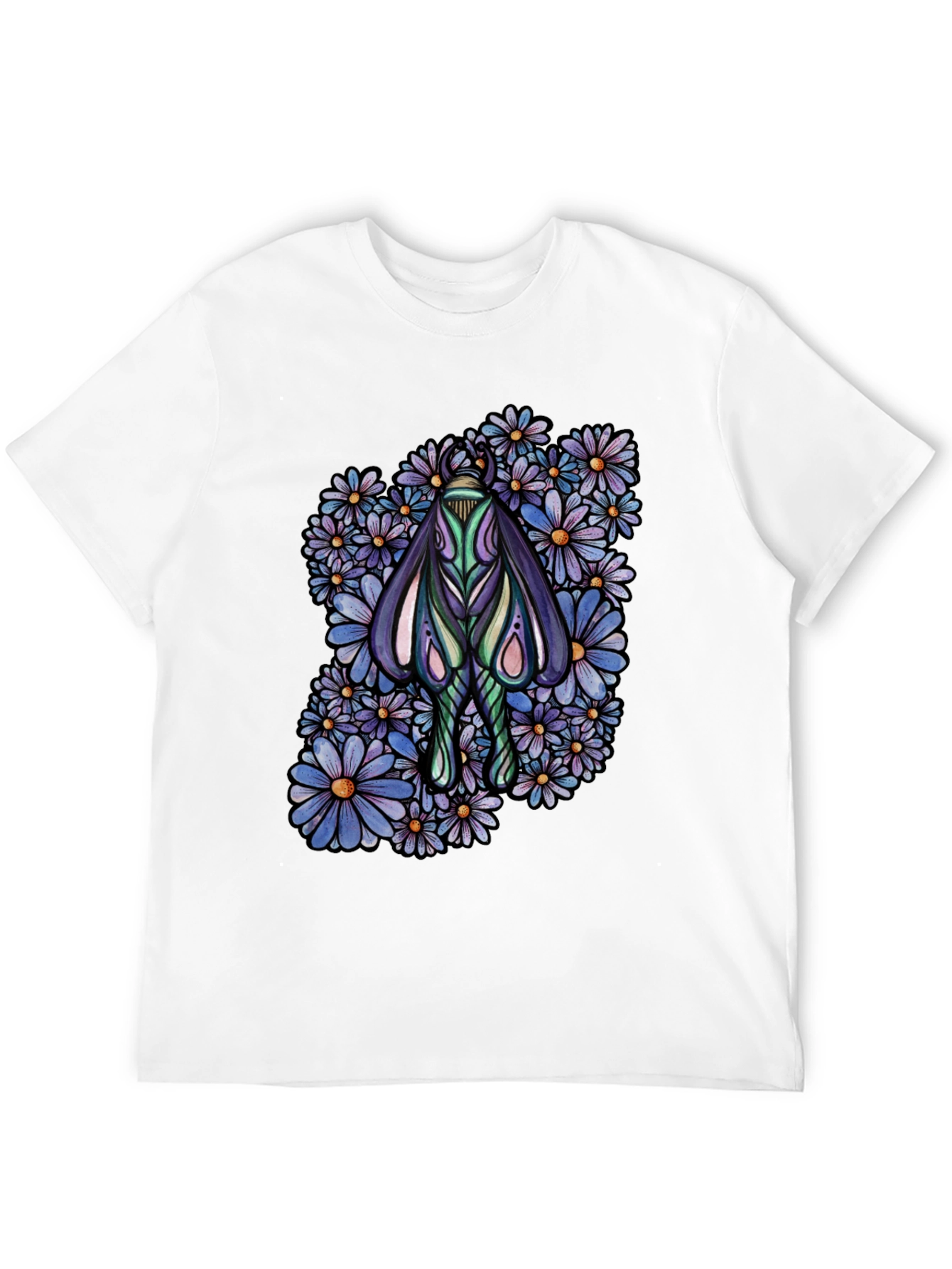 Moth and Floral Graphic Black T-Shirt