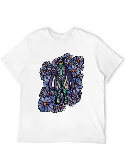 Moth and Floral Graphic Black T-Shirt