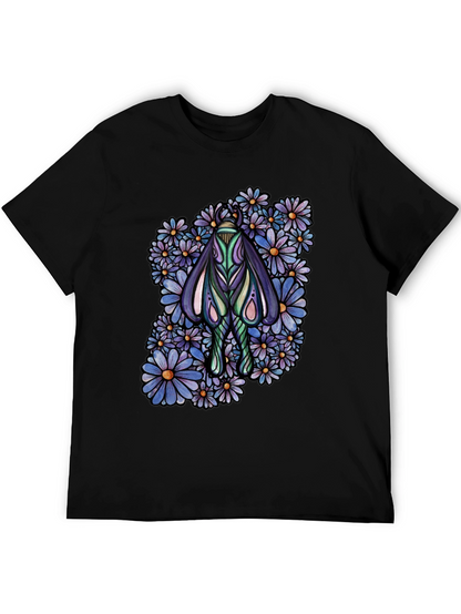 Moth and Floral Graphic Black T-Shirt