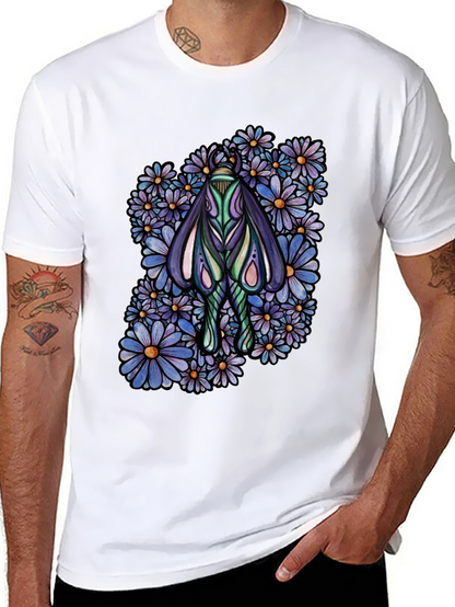 Moth and Floral Graphic Black T-Shirt
