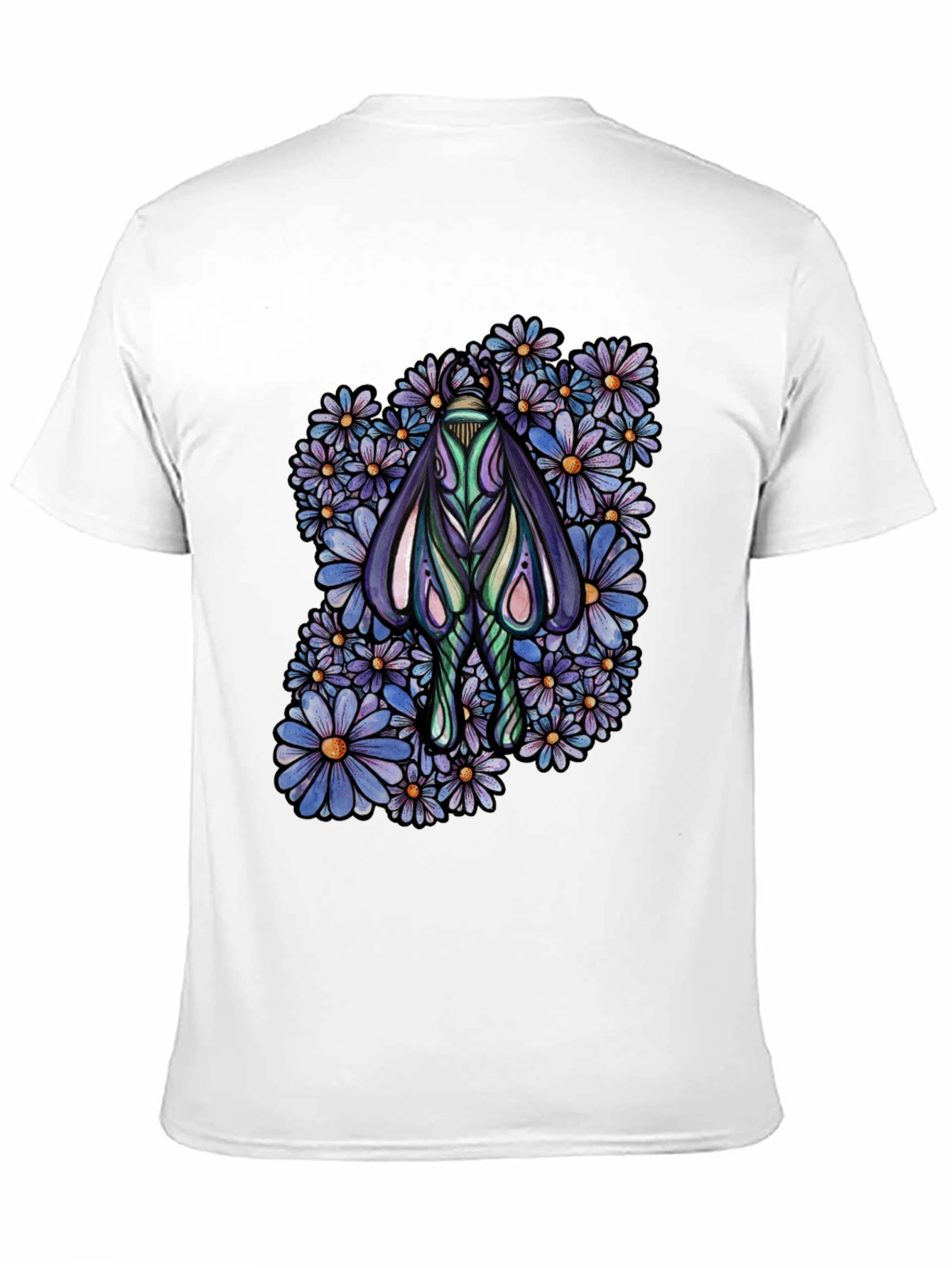Moth and Floral Graphic Black T-Shirt