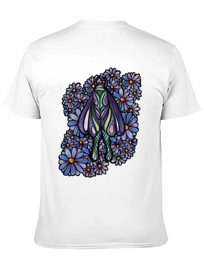 Moth and Floral Graphic Black T-Shirt