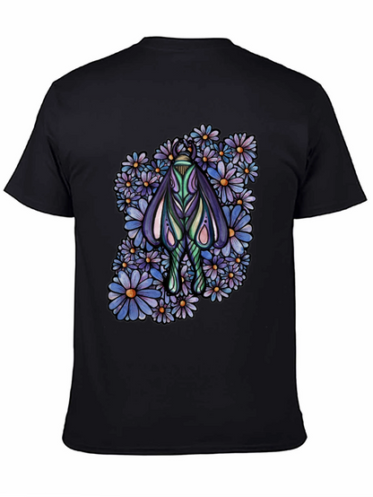 Moth and Floral Graphic Black T-Shirt