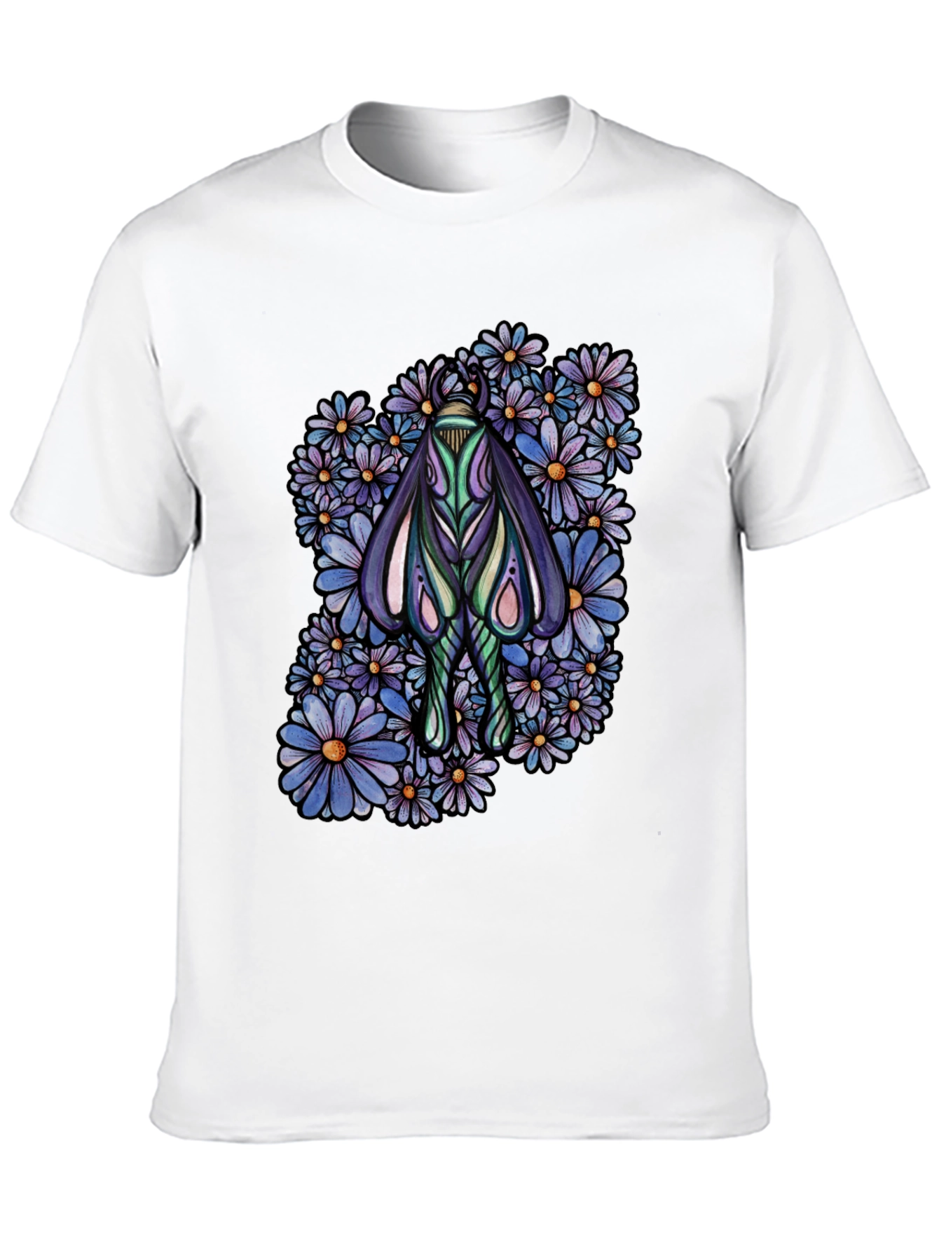 Moth and Floral Graphic Black T-Shirt