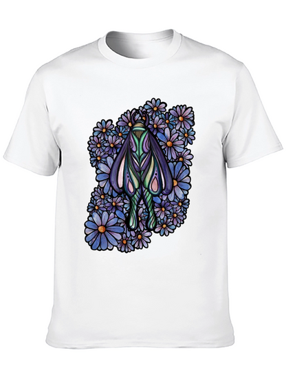 Moth and Floral Graphic Black T-Shirt