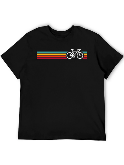 Retro Bicycle Stripes Graphic Tee - Black