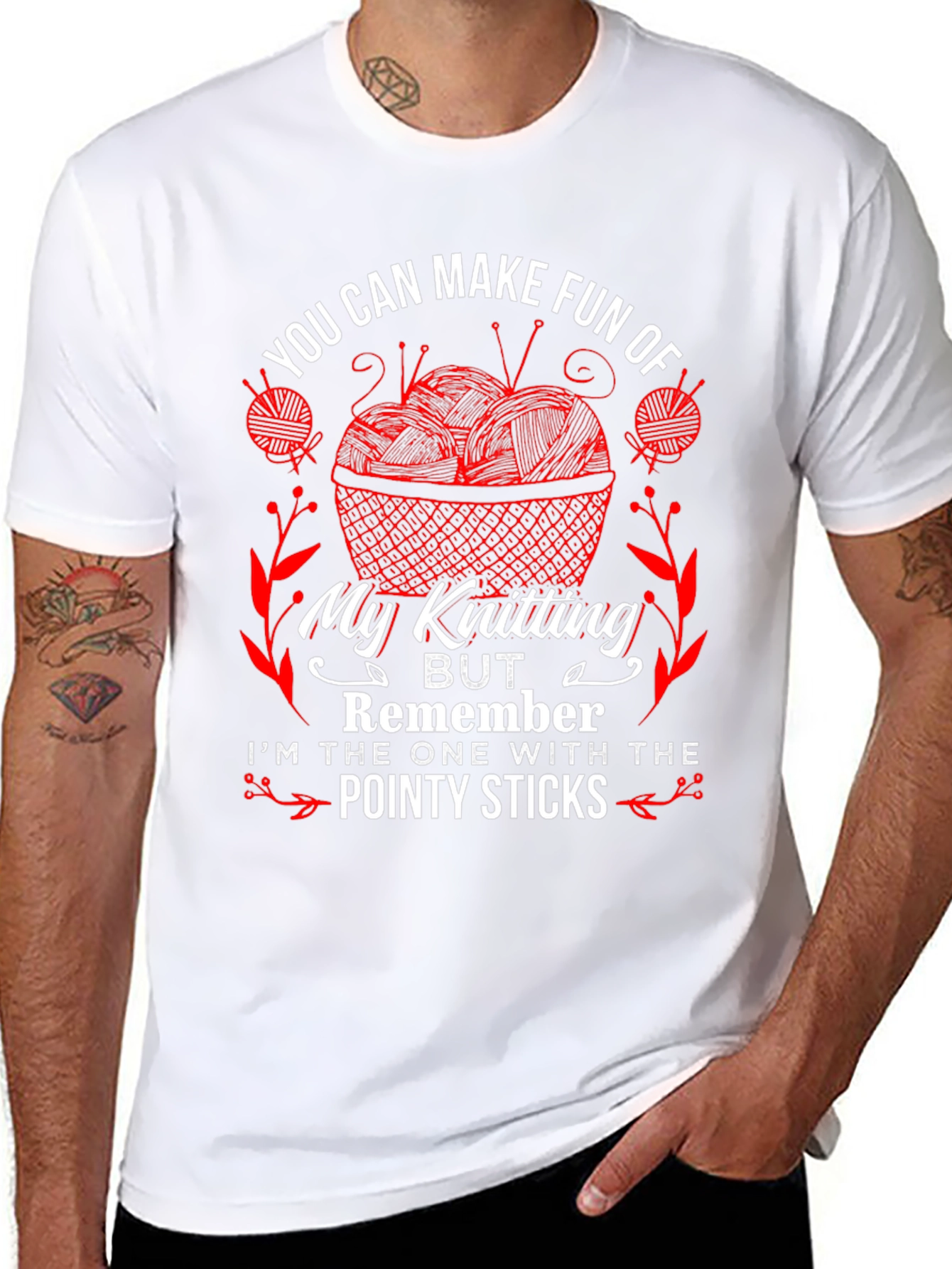 Knitting Humor T-Shirt - Pointy Sticks Design