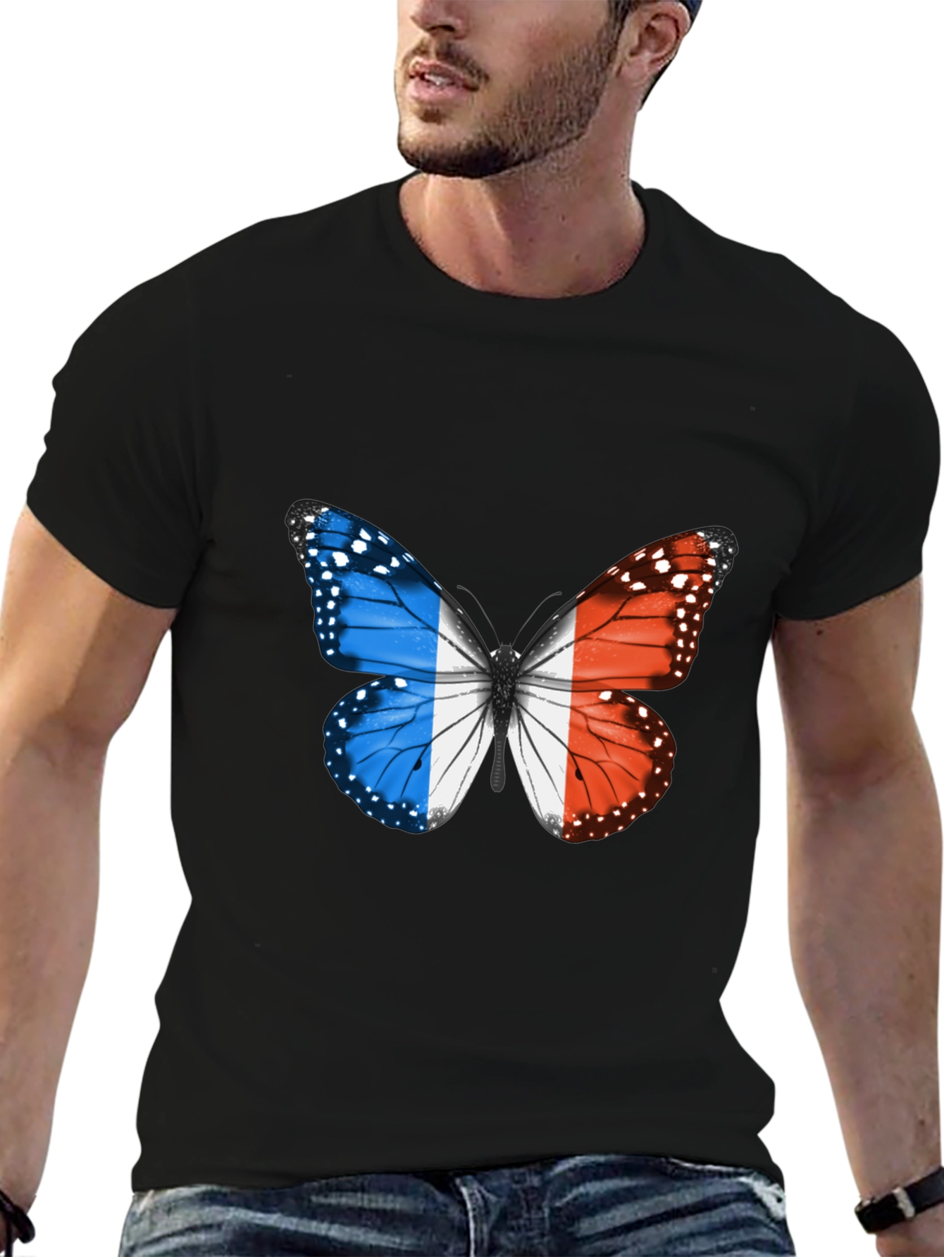 French Butterfly Graphic Tee - Black Cotton