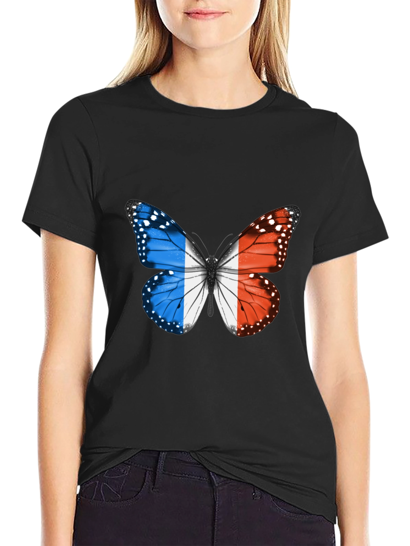French Butterfly Graphic Tee - Black Cotton