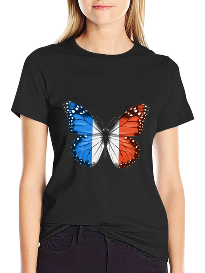 French Butterfly Graphic Tee - Black Cotton