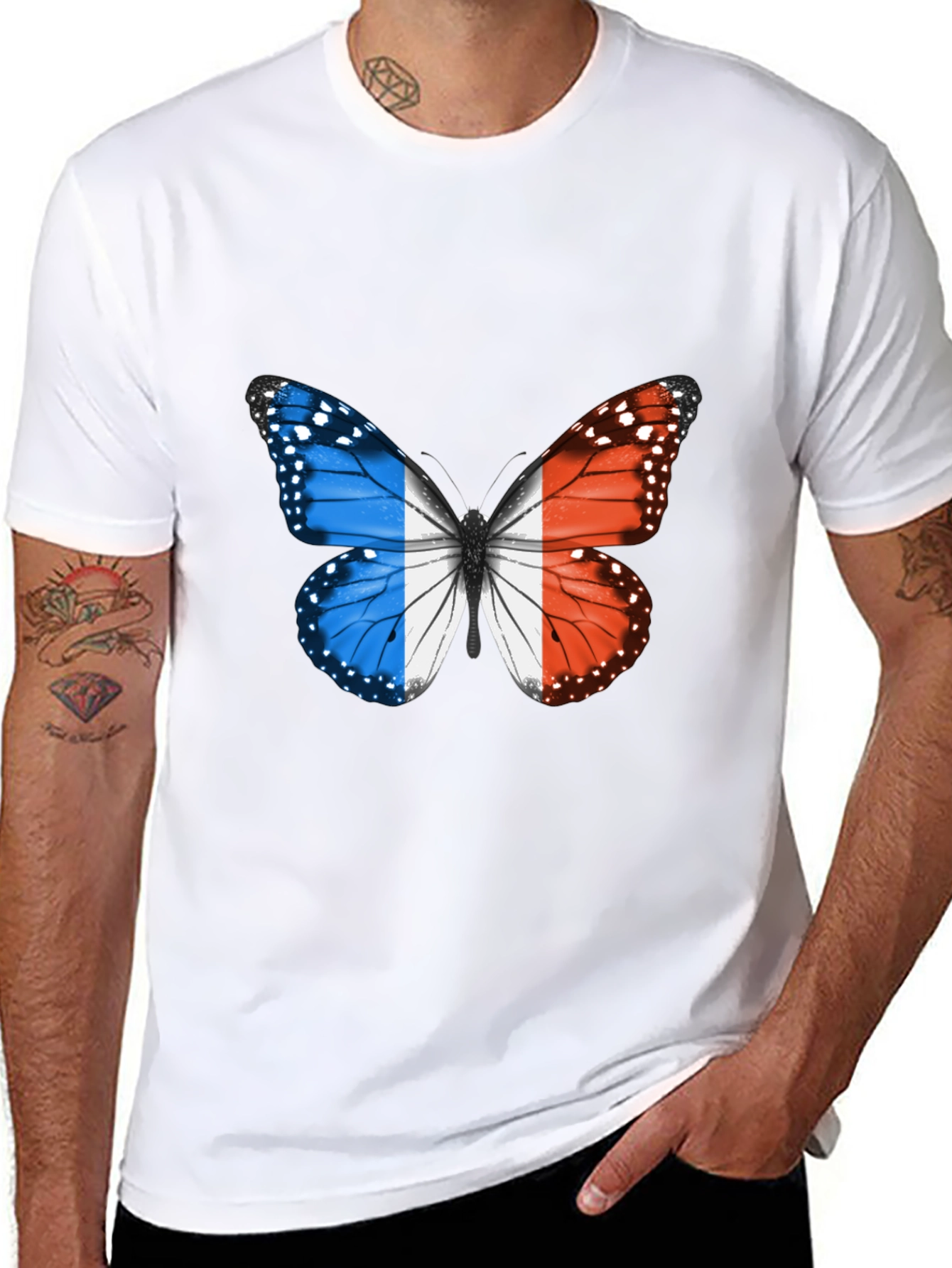 French Butterfly Graphic Tee - Black Cotton