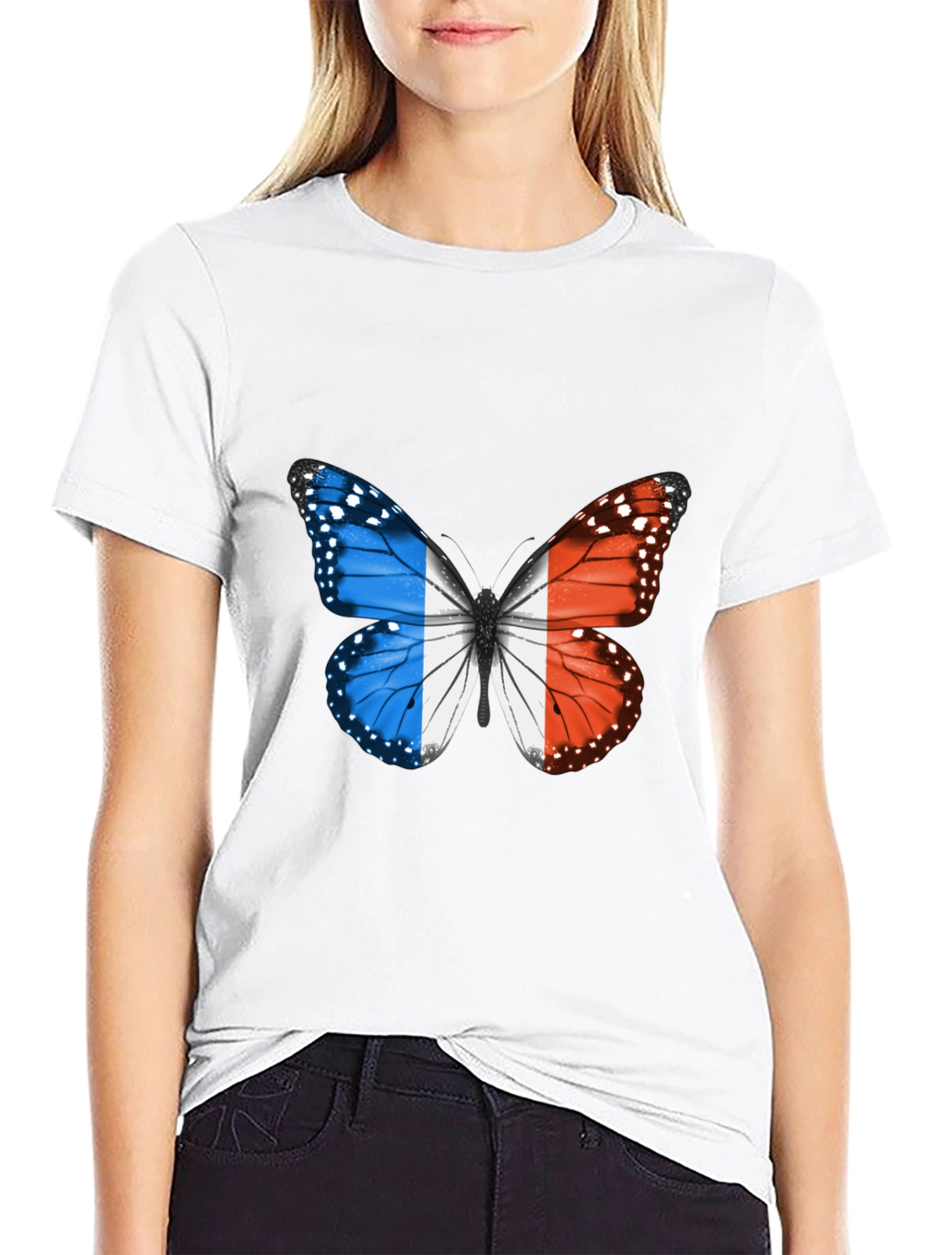 French Butterfly Graphic Tee - Black Cotton
