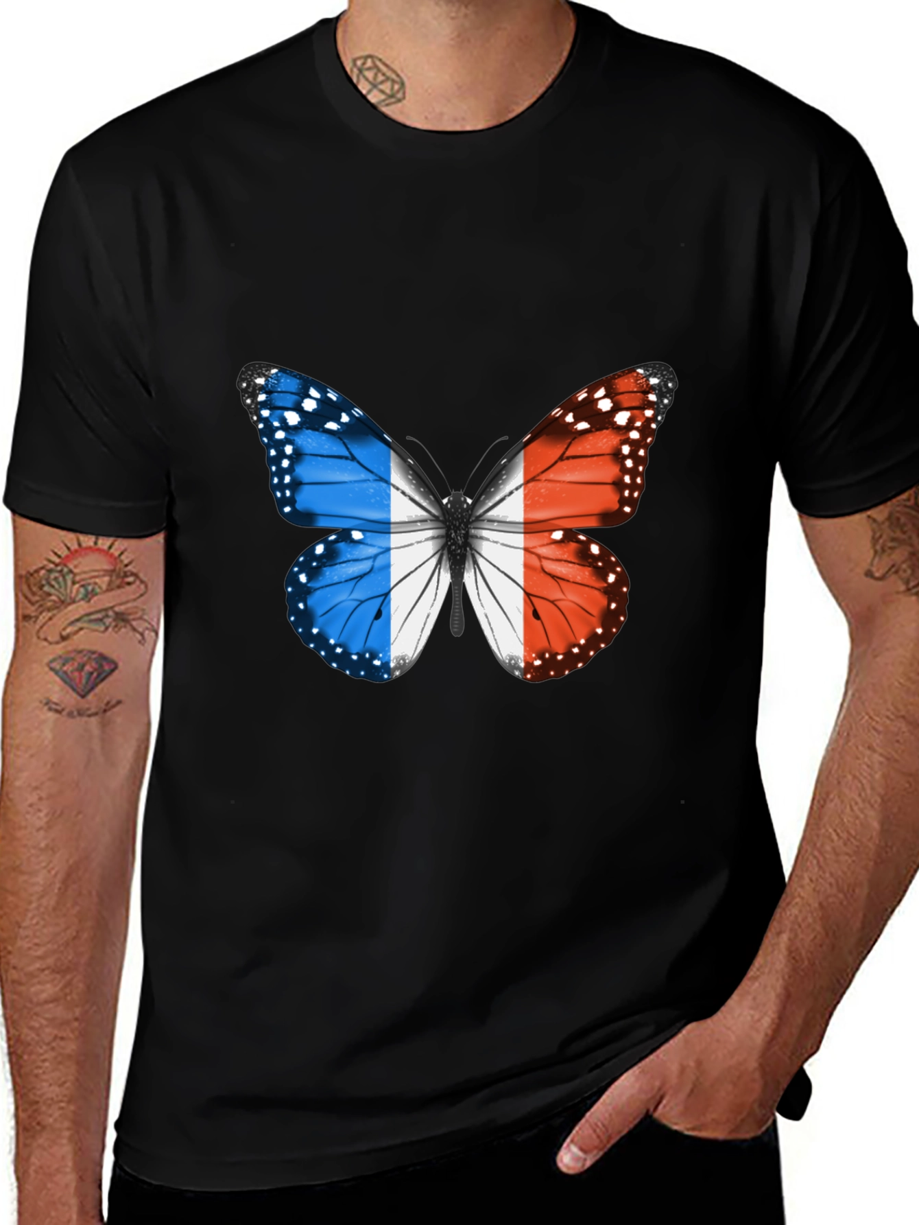 French Butterfly Graphic Tee - Black Cotton
