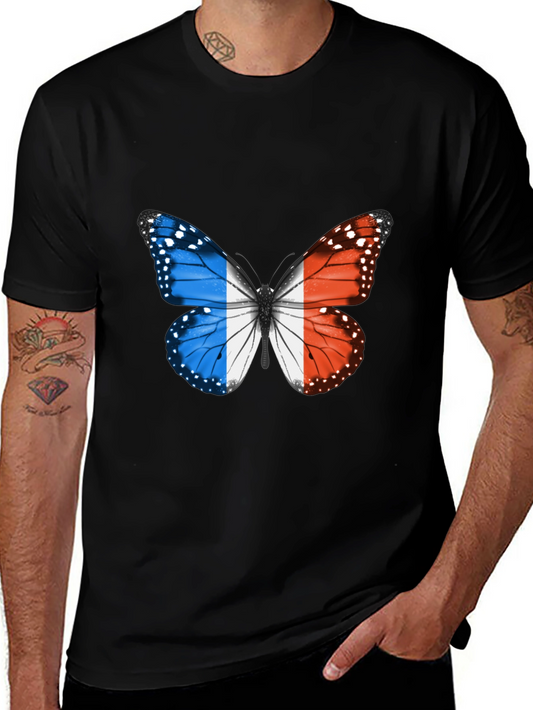 French Butterfly Graphic Tee - Black Cotton
