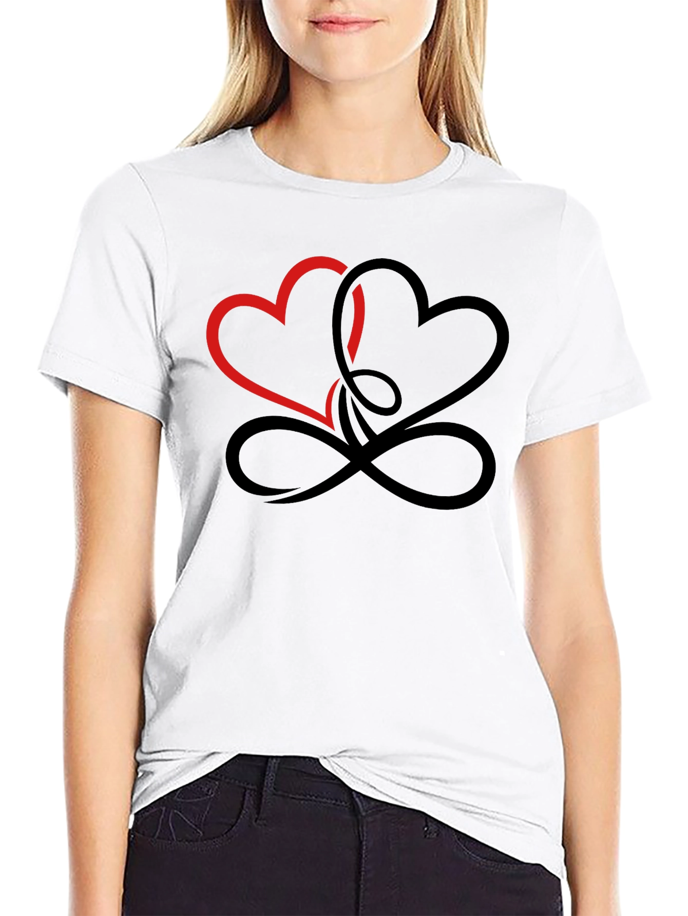 Intertwined Hearts Graphic Black T-Shirt