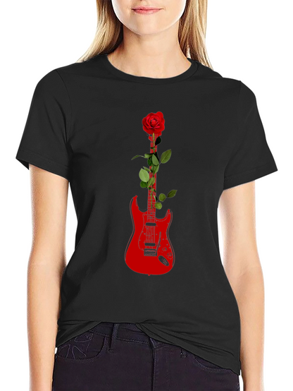 Guitar Rose Graphic Tee - Black T-Shirt