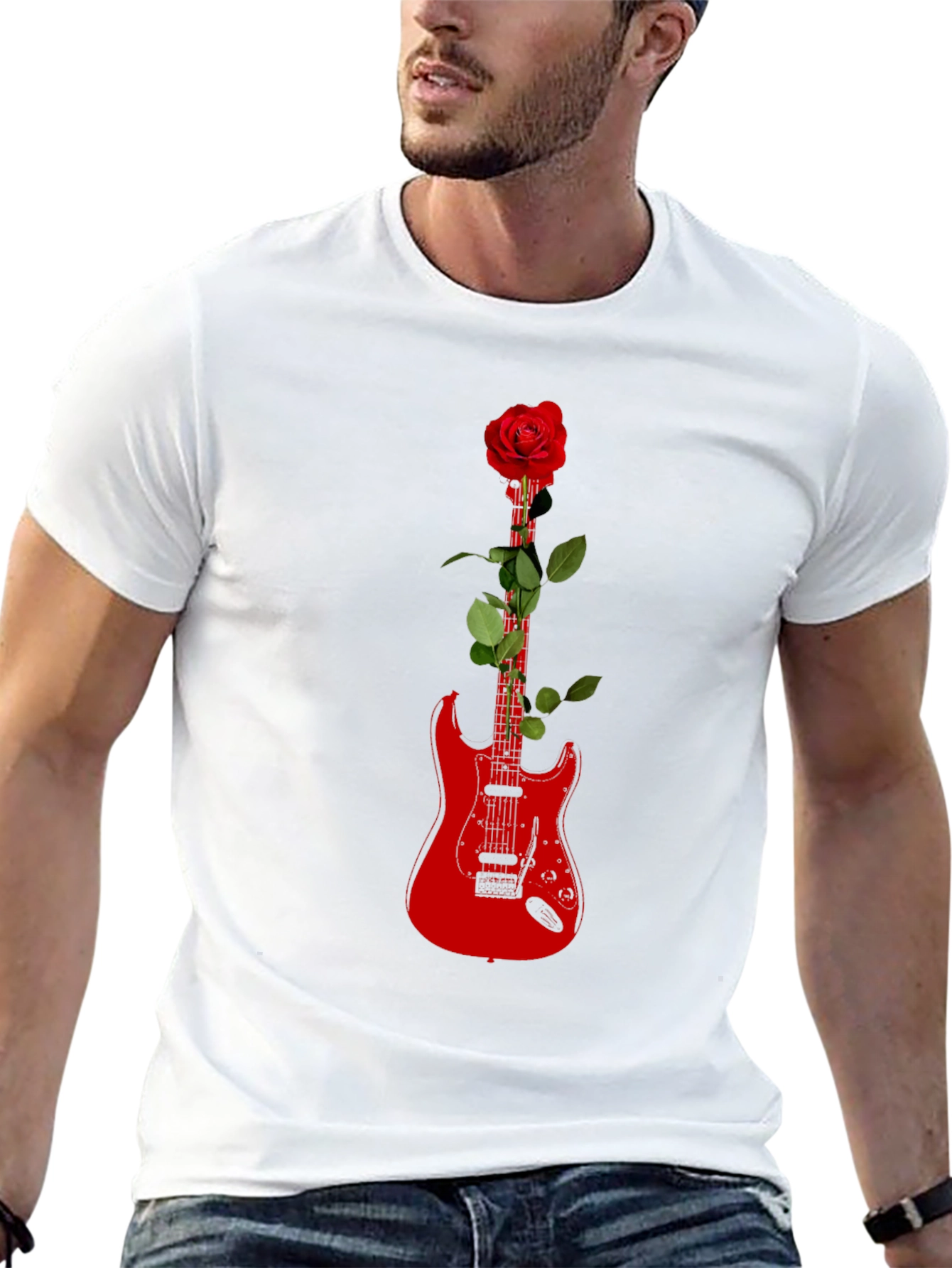 Guitar Rose Graphic Tee - Black T-Shirt