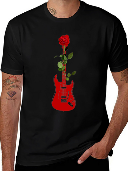 Guitar Rose Graphic Tee - Black T-Shirt