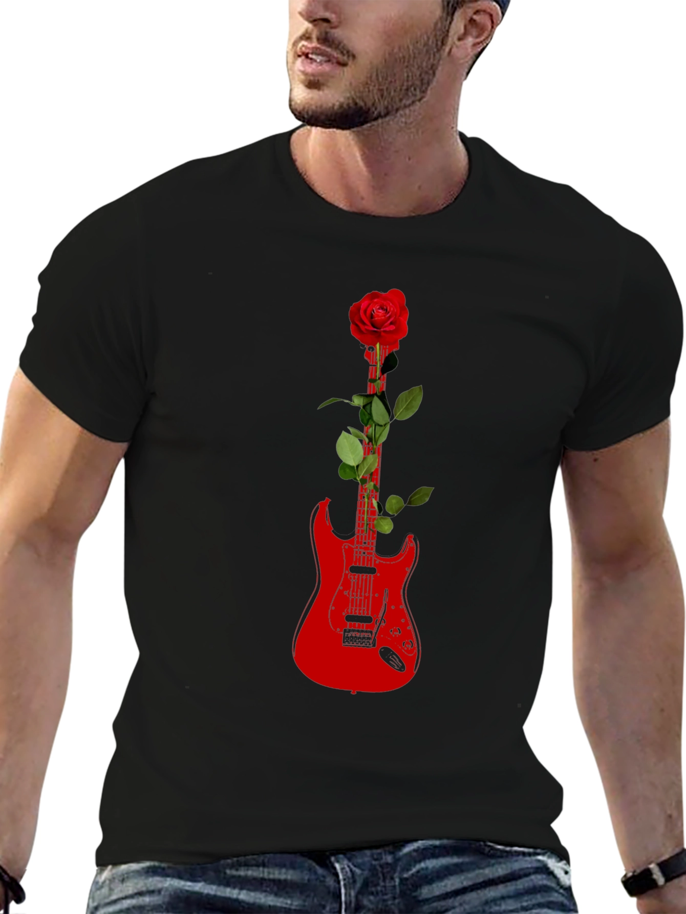 Guitar Rose Graphic Tee - Black T-Shirt