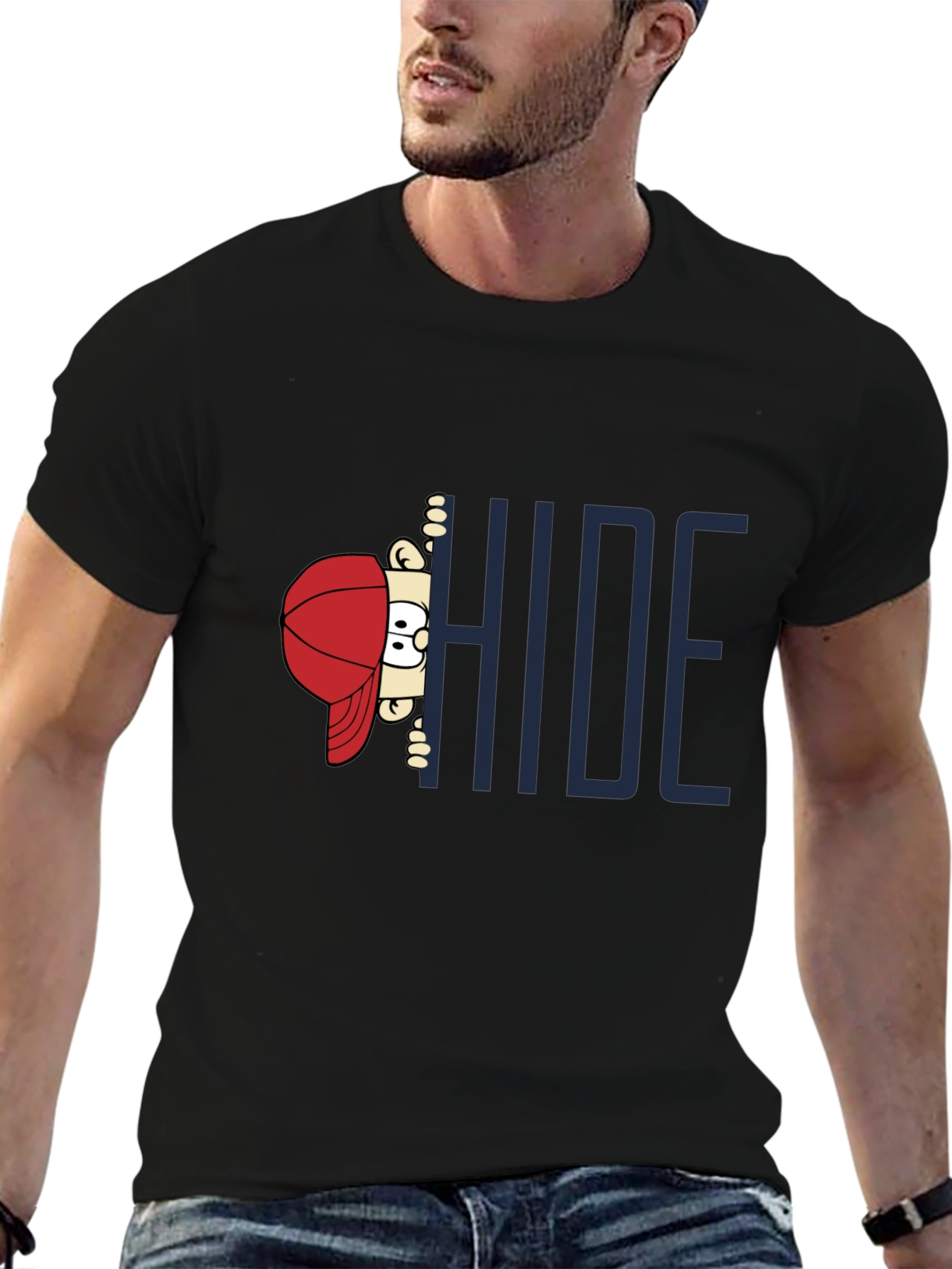 Hide Graphic Print T-Shirt - Dark Cotton Tee