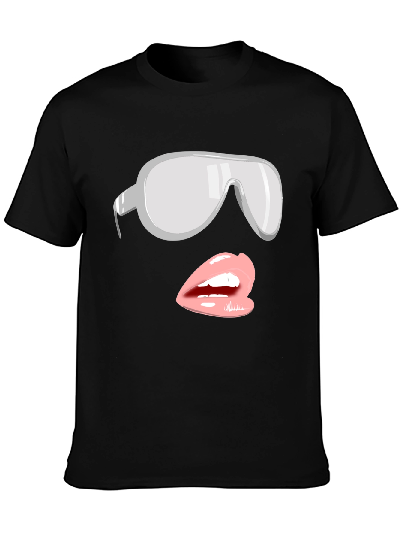 Sunglasses & Lips Graphic Tee - Stylish Black T-Shirt
