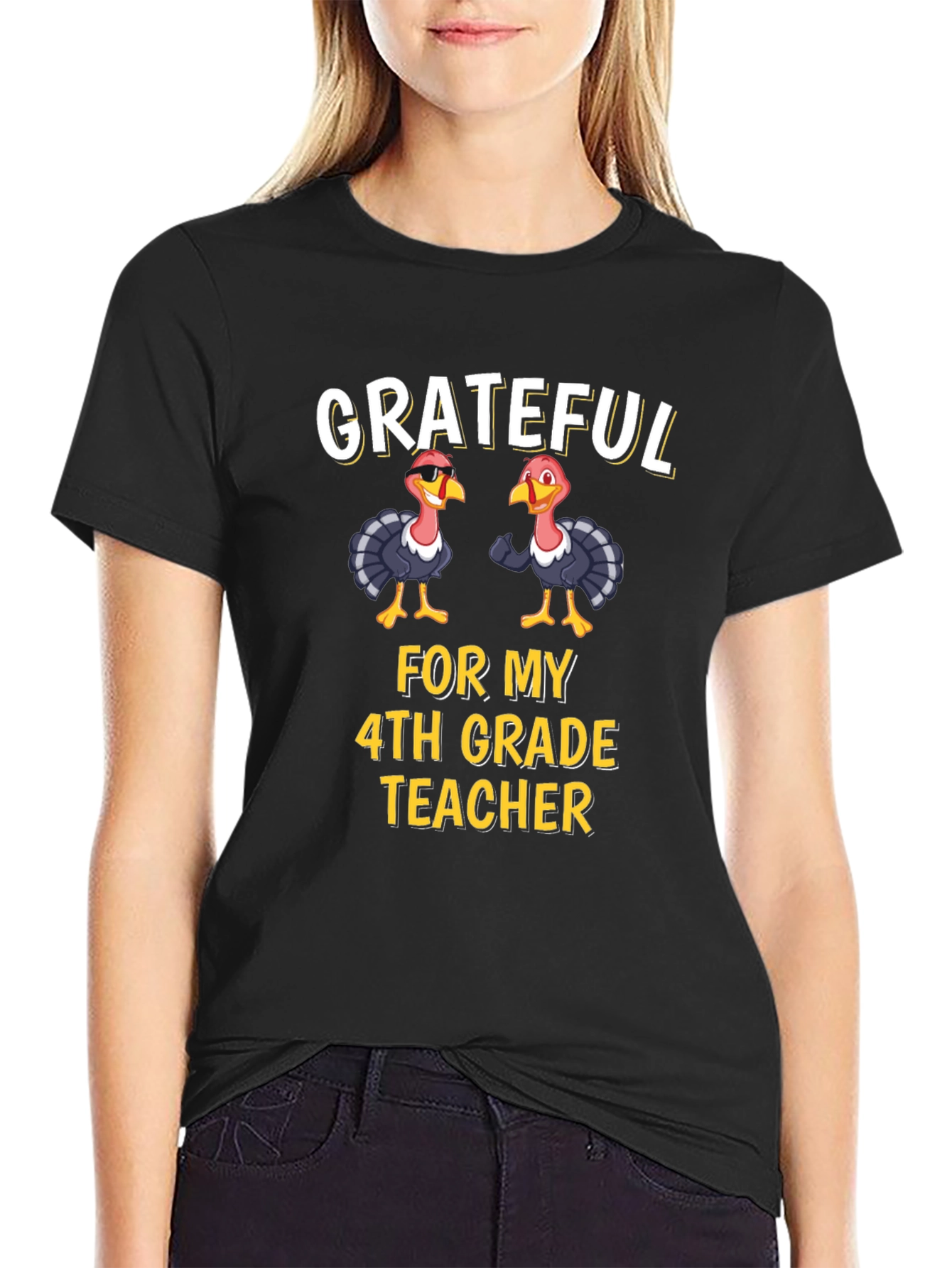 Grateful 4th Grade Teacher Turkey Thanksgiving T-Shirt