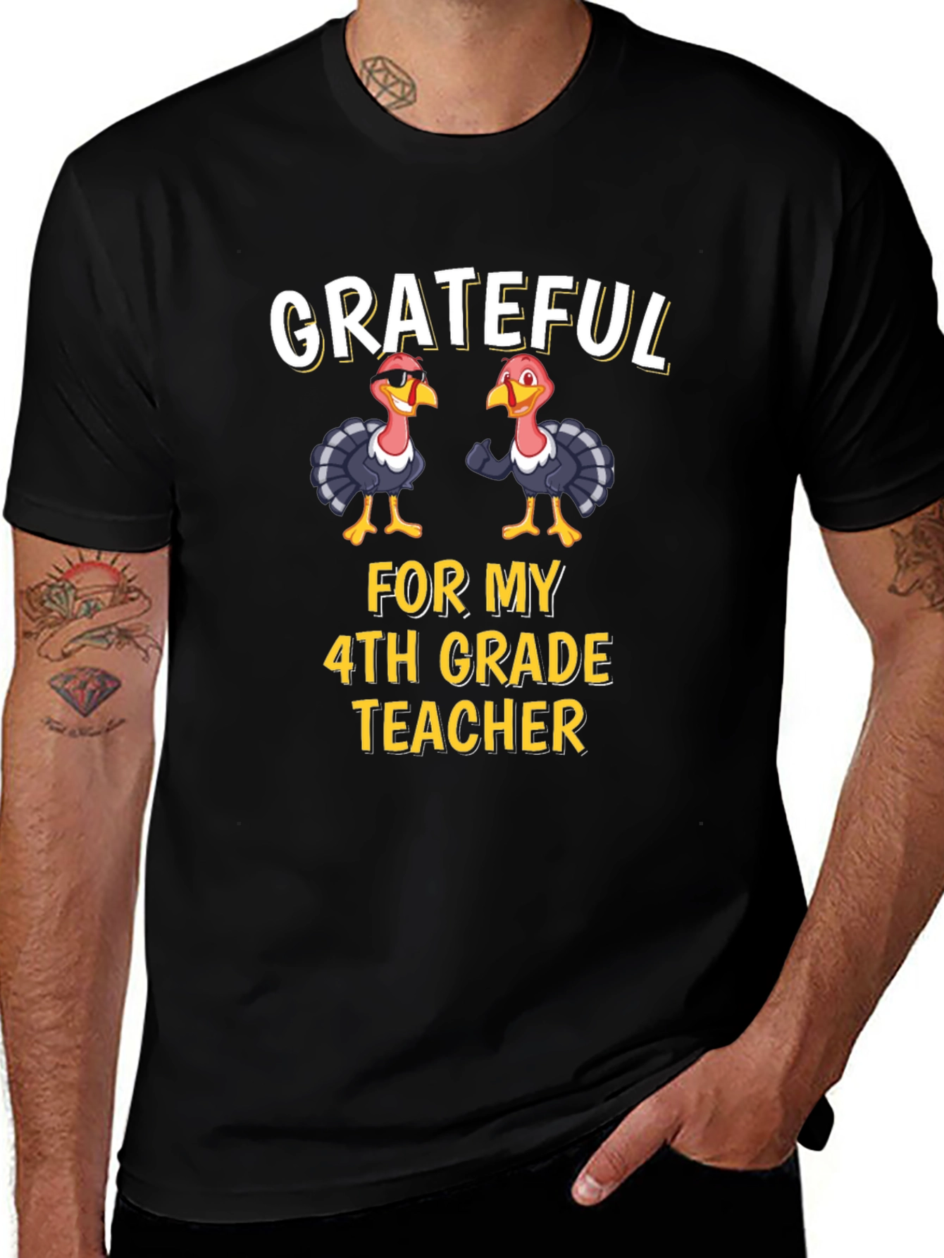 Grateful 4th Grade Teacher Turkey Thanksgiving T-Shirt