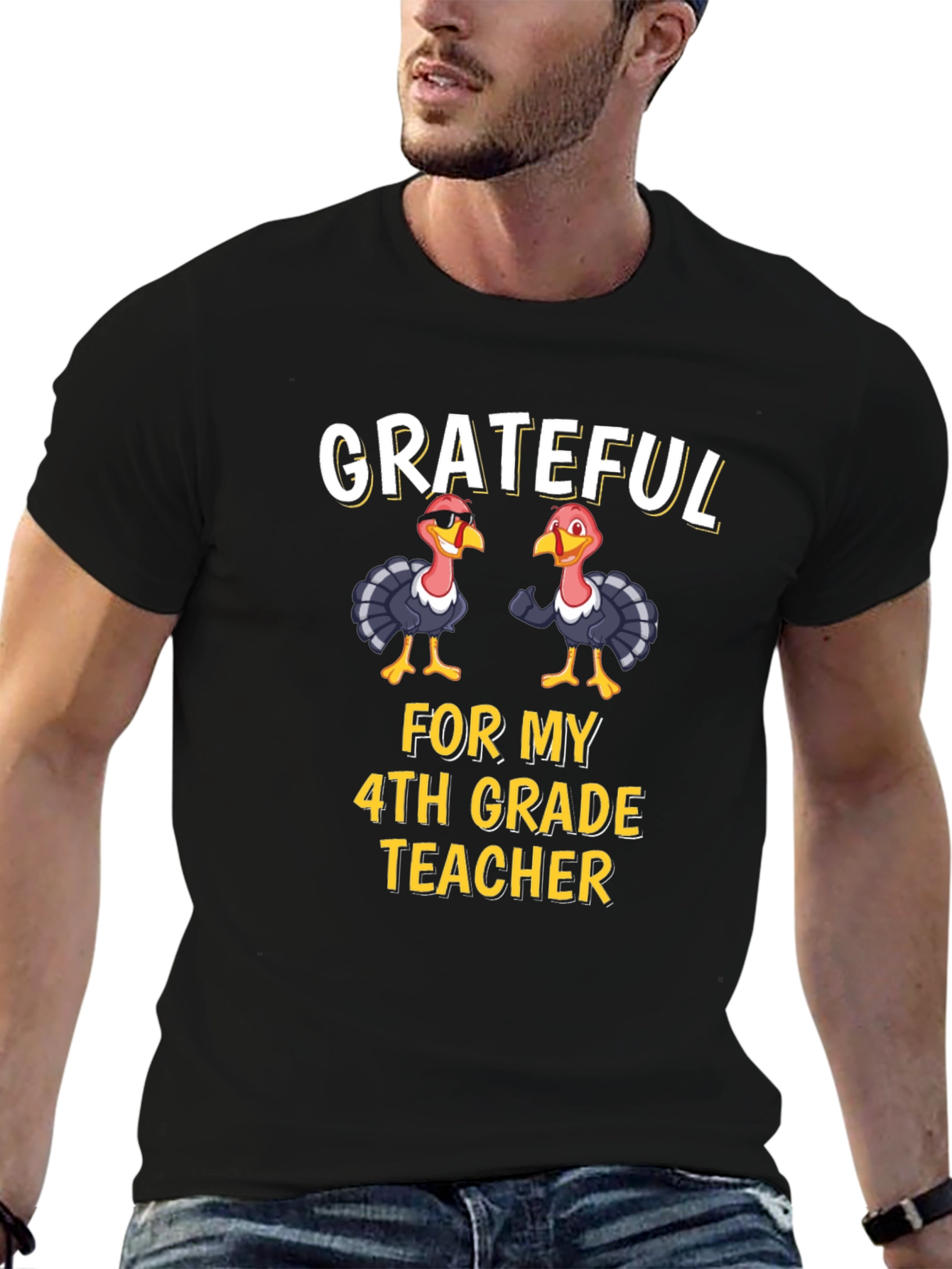 Grateful 4th Grade Teacher Turkey Thanksgiving T-Shirt
