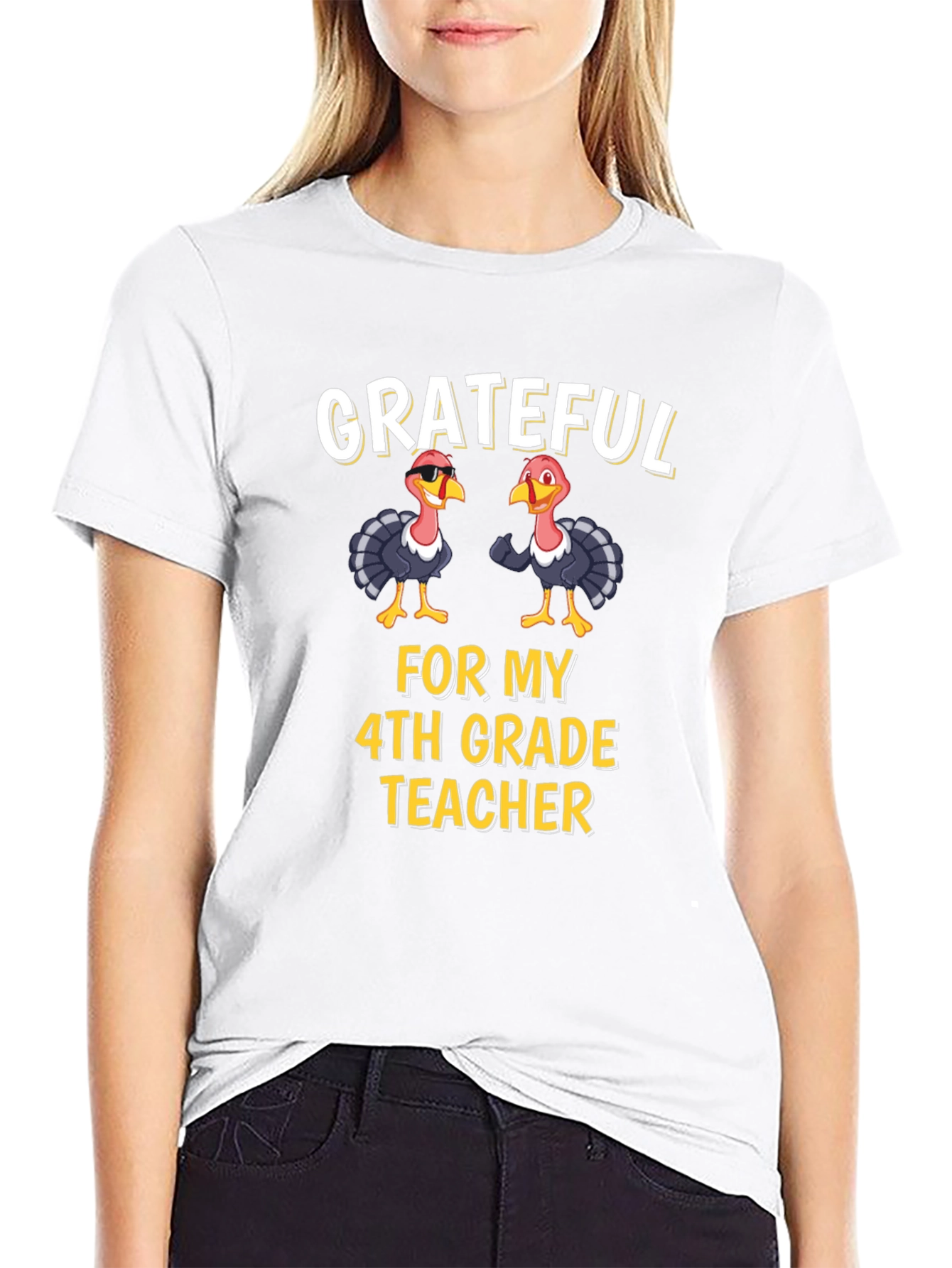 Grateful 4th Grade Teacher Turkey Thanksgiving T-Shirt