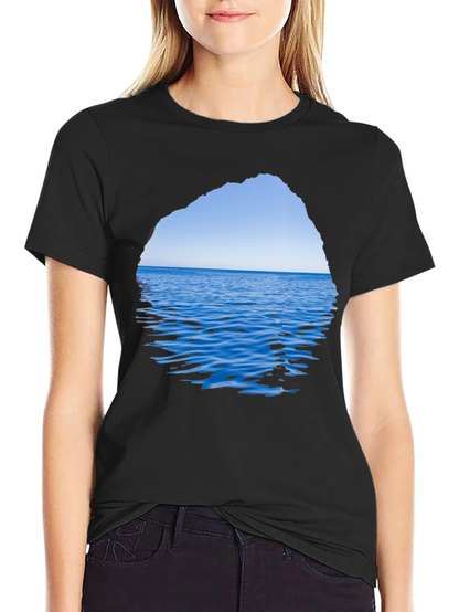 Ocean View Graphic Tee - Black Cotton T-Shirt
