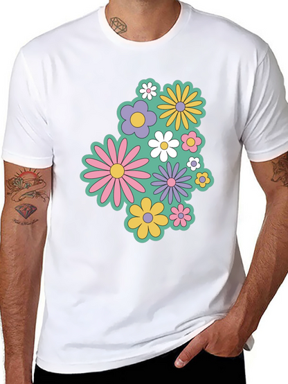 Retro Floral Graphic Black T-Shirt