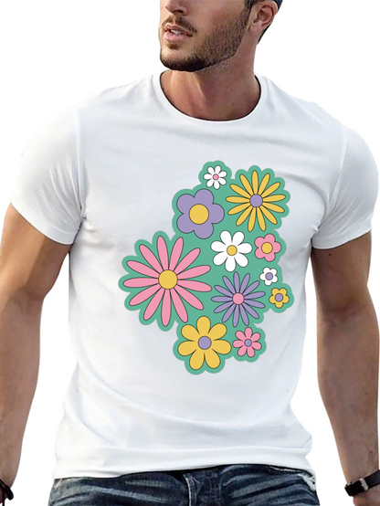 Retro Floral Graphic Black T-Shirt