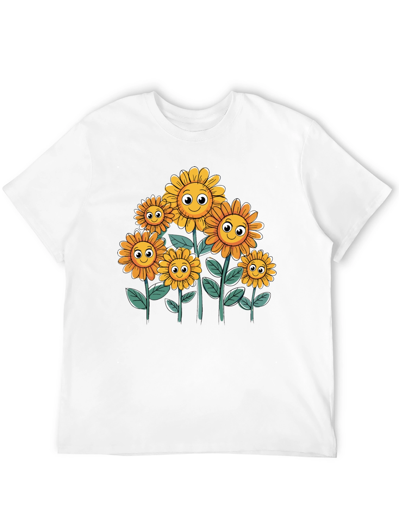 Smiling Sunflowers Graphic Tee - Black Cotton T-Shirt