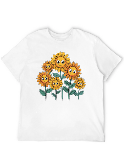 Smiling Sunflowers Graphic Tee - Black Cotton T-Shirt