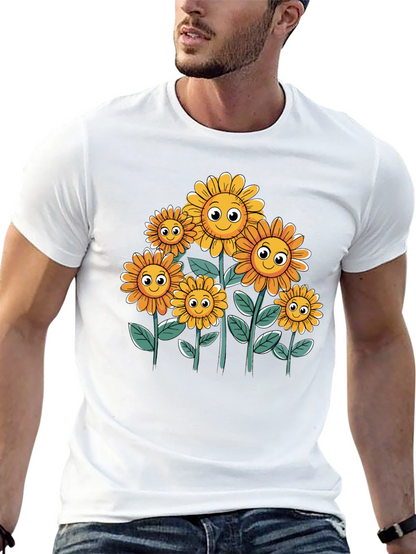 Smiling Sunflowers Graphic Tee - Black Cotton T-Shirt