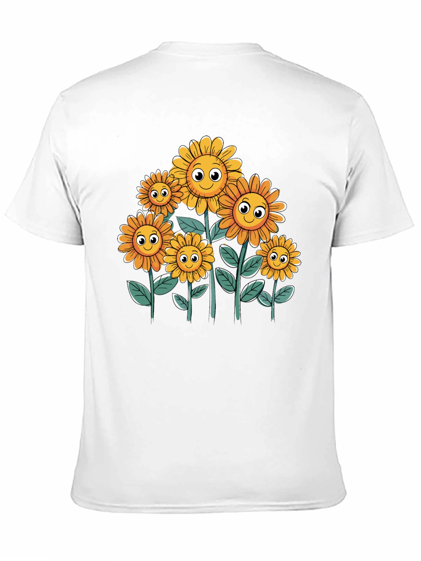 Smiling Sunflowers Graphic Tee - Black Cotton T-Shirt
