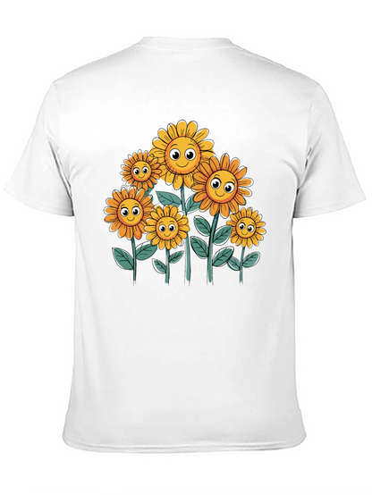 Smiling Sunflowers Graphic Tee - Black Cotton T-Shirt