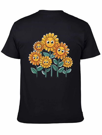Smiling Sunflowers Graphic Tee - Black Cotton T-Shirt