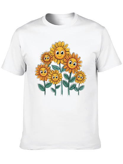 Smiling Sunflowers Graphic Tee - Black Cotton T-Shirt