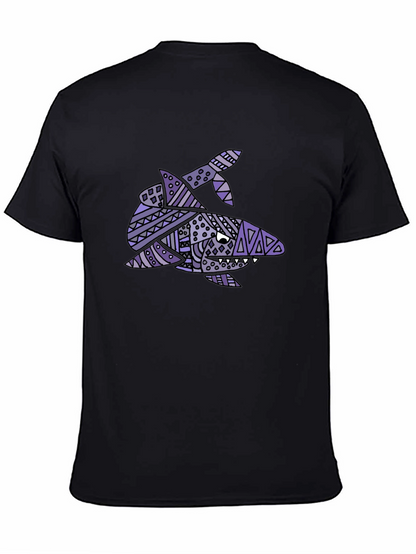 Tribal Shark Graphic Tee - Black Cotton T-Shirt