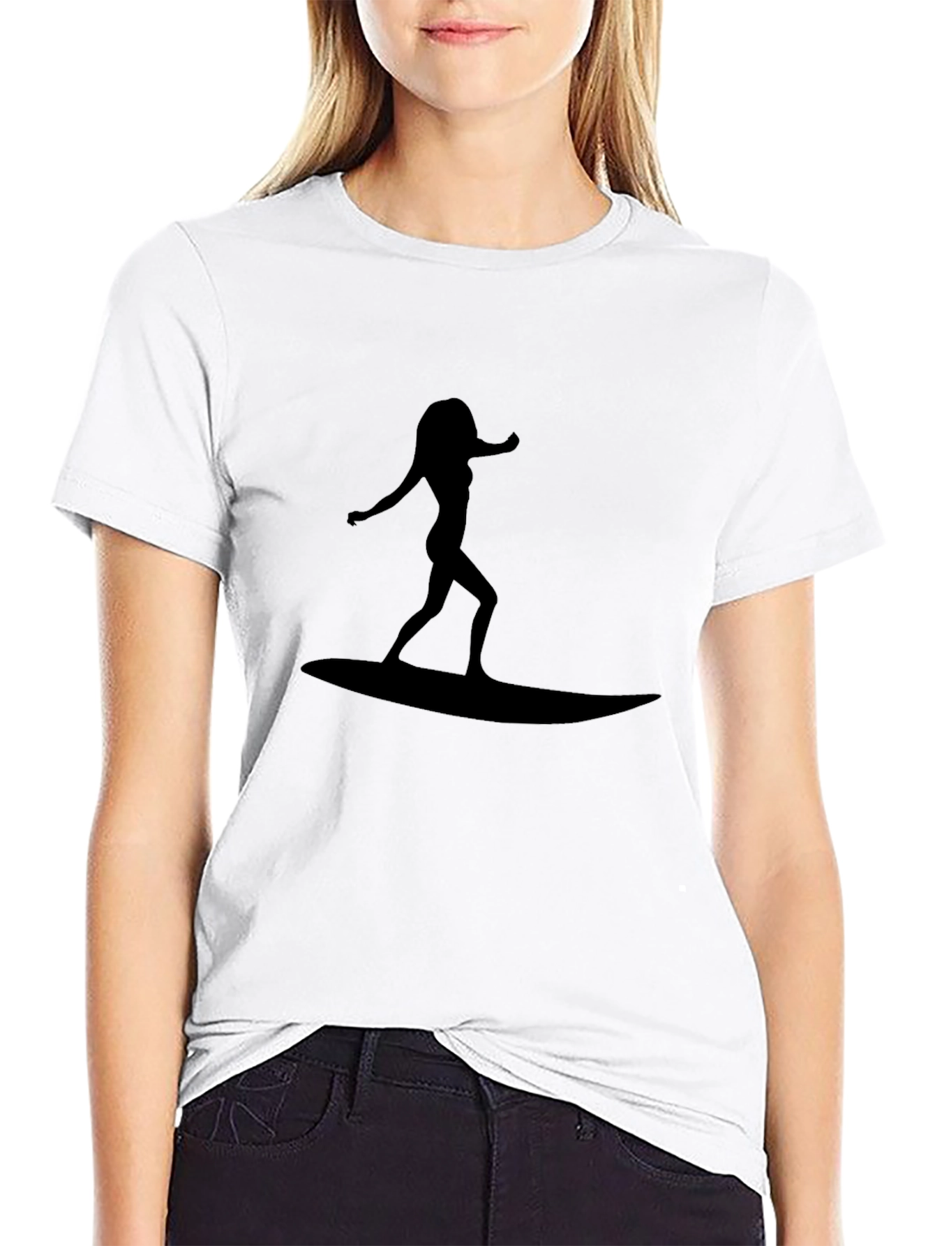 Surfer Girl Graphic T-Shirt - Black