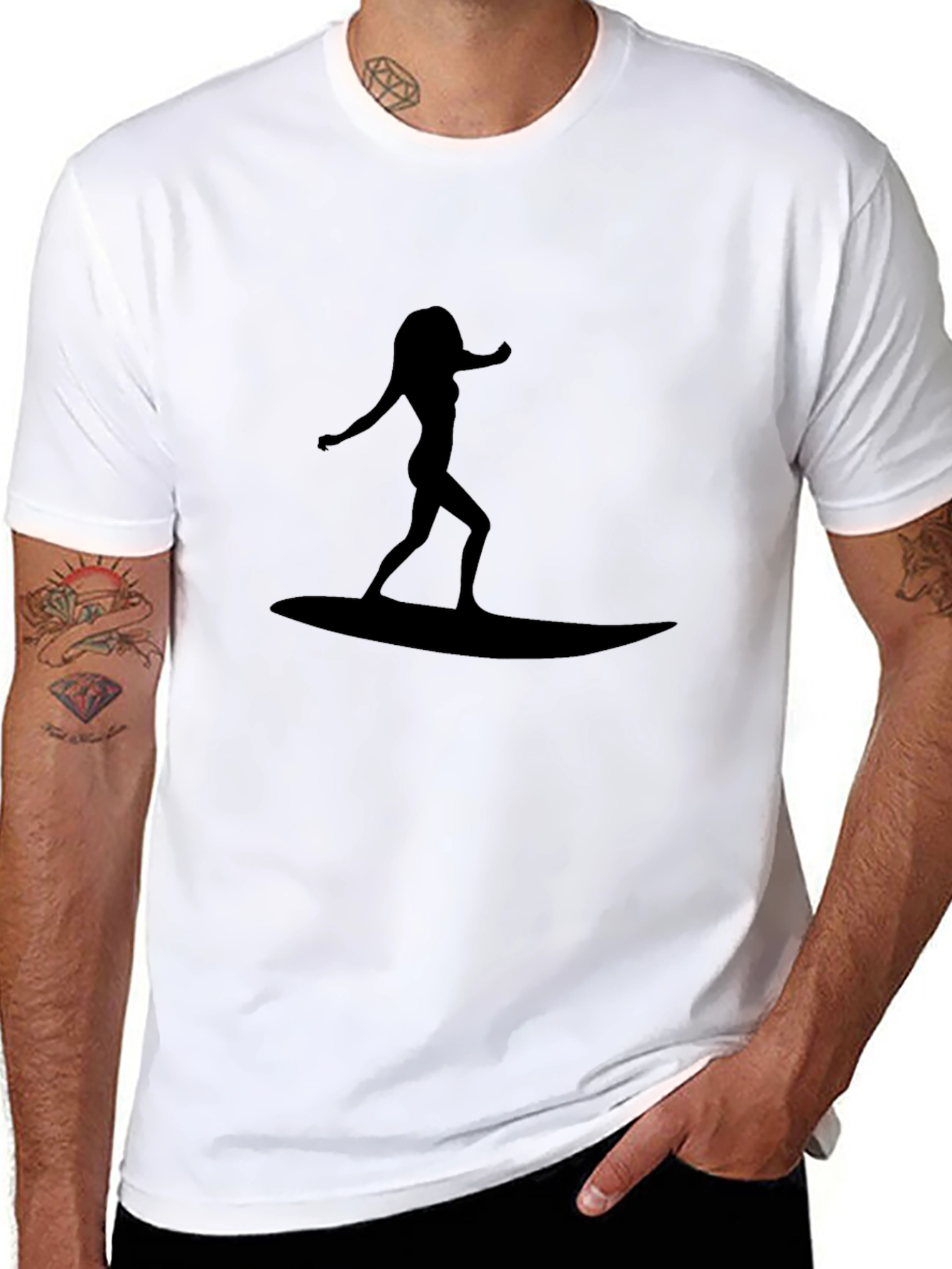 Surfer Girl Graphic T-Shirt - Black