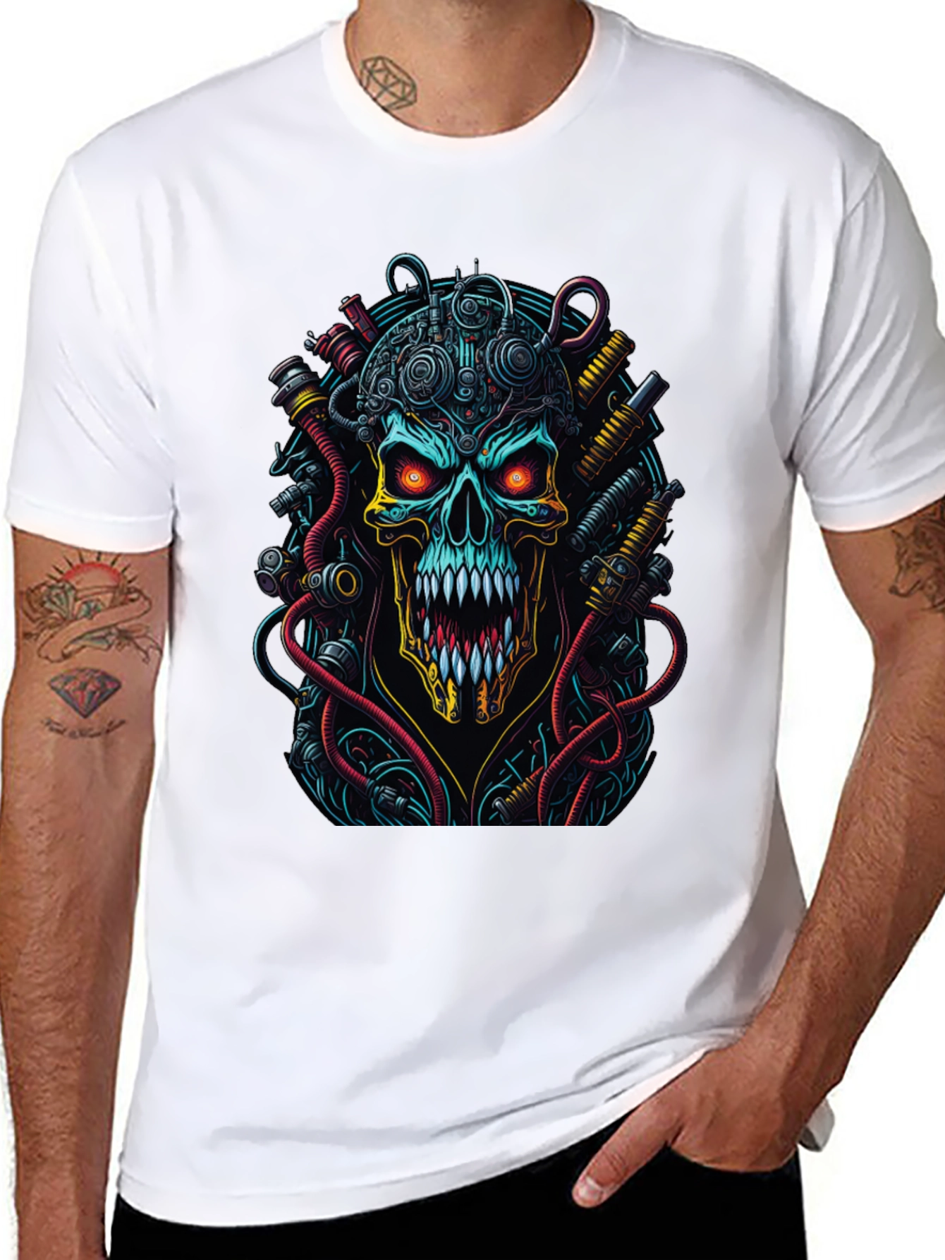 Cyberpunk Skull Graphic T-Shirt